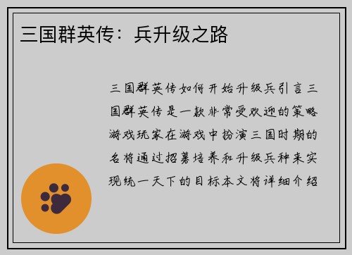 三国群英传：兵升级之路
